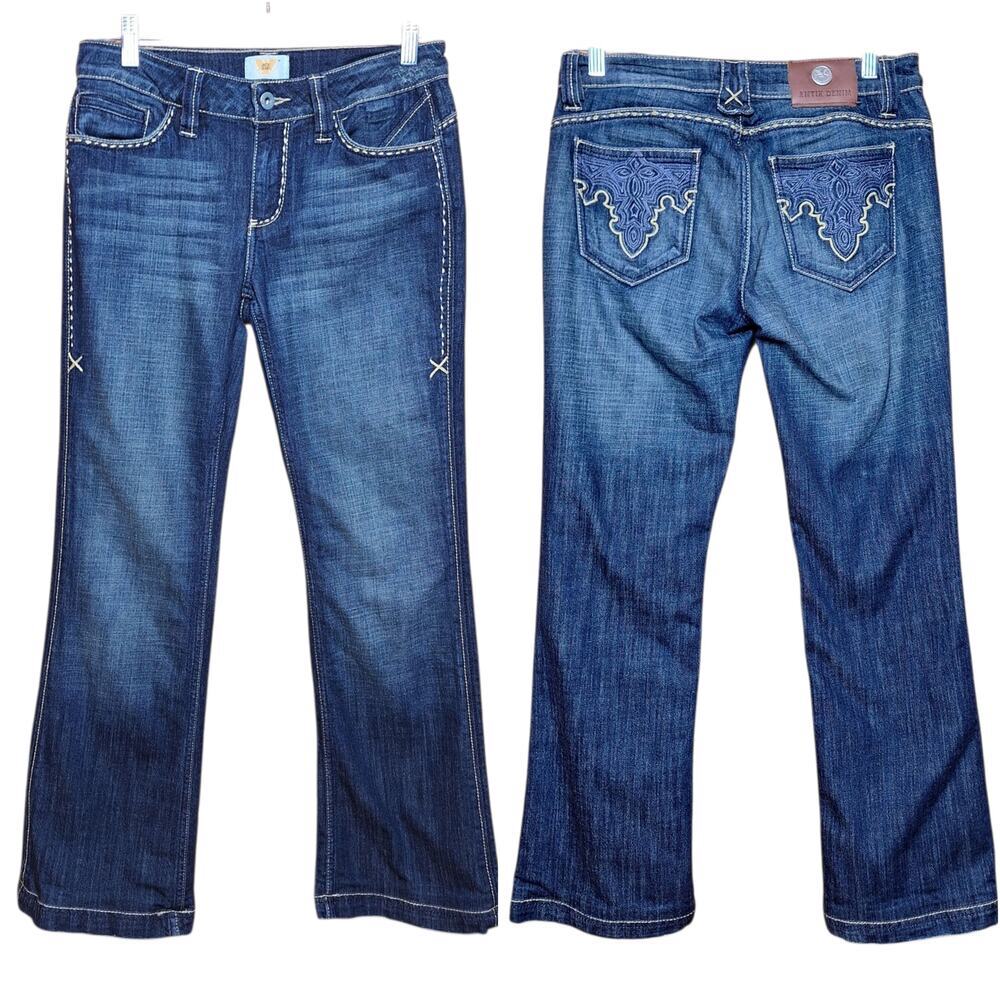 Antik Denim Low-rise flare jeans western Y2K whip stitch embroidered pockets 27